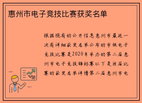 惠州市电子竞技比赛获奖名单